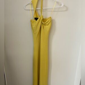 One shoulder yellow House of Harlow 1960 midi dress